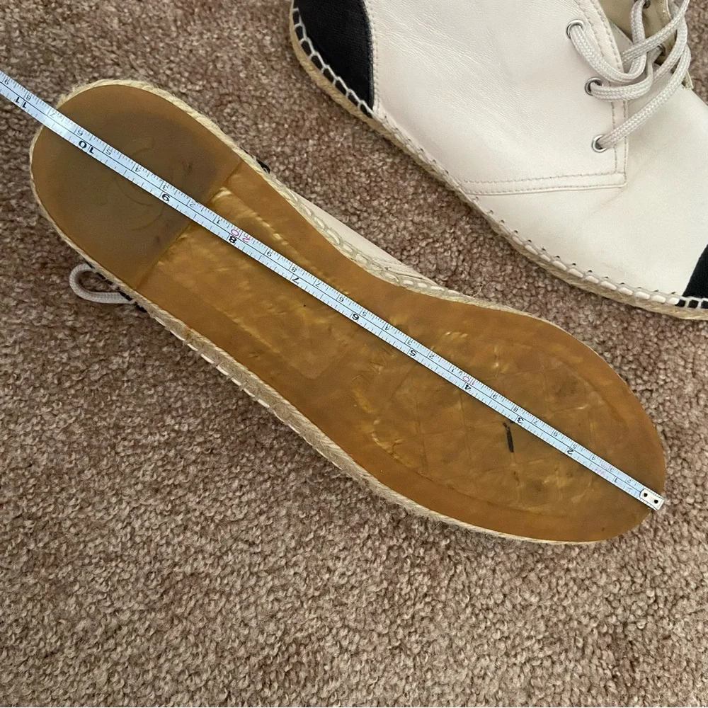 Chanel Two Tone Leather Canvas CC Logo Espadrille Lace Up High Top Sneakers